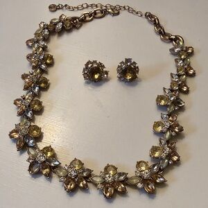 Elegant Gold and Silver Floral Necklace and Earring Set